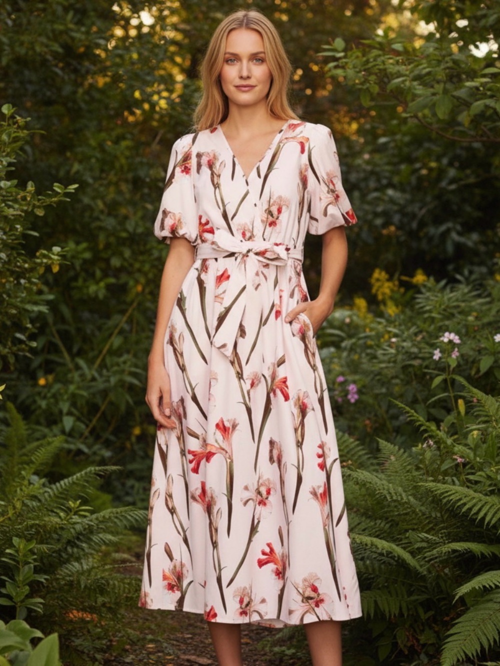 Floral V-Neck Midi Dress